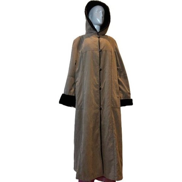 Utex Design Vintage 1980s Womens Long Hooded Coat with Faux Fur Lined Brown SZ L - Picture 1 of 15